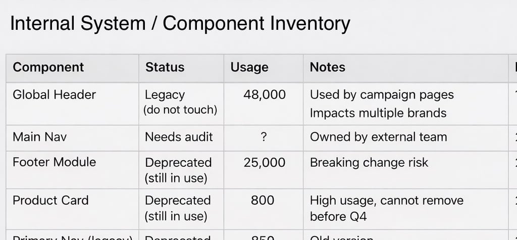Component inventory table excerpt (synthetic sample)